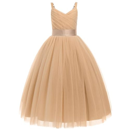 Robe De Princesse En Tulle Fille Col V Sans Manches