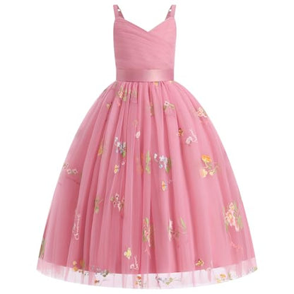 Robe De Princesse En Tulle Fille Col V Sans Manches